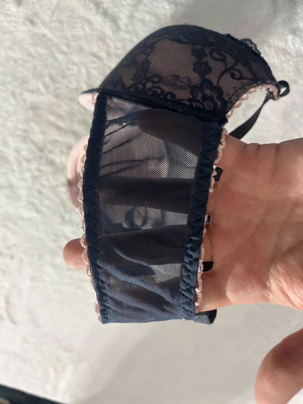 Pretty Lace Push Up Underwire Padded Bra 34C Navy Blue Yelena Secret Lace